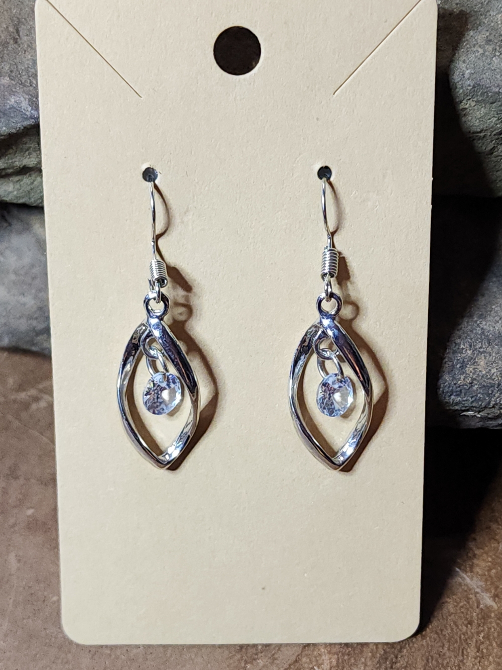 Dangle Drop Silver Toned Earrings with Crystal Accents